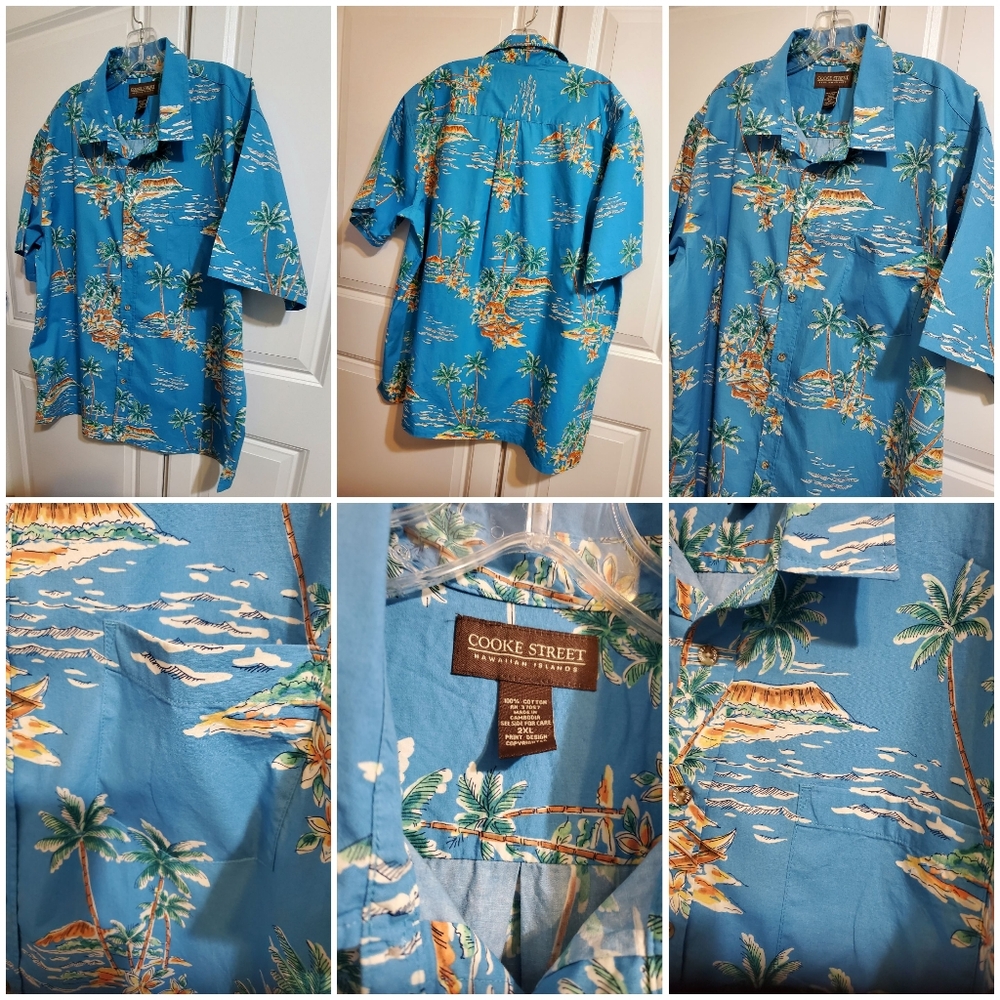 COOKE STREET 2XL MENS SHIRT TROPICAL HAWAIIAN ALOHA BLUE SHIRT POLO
